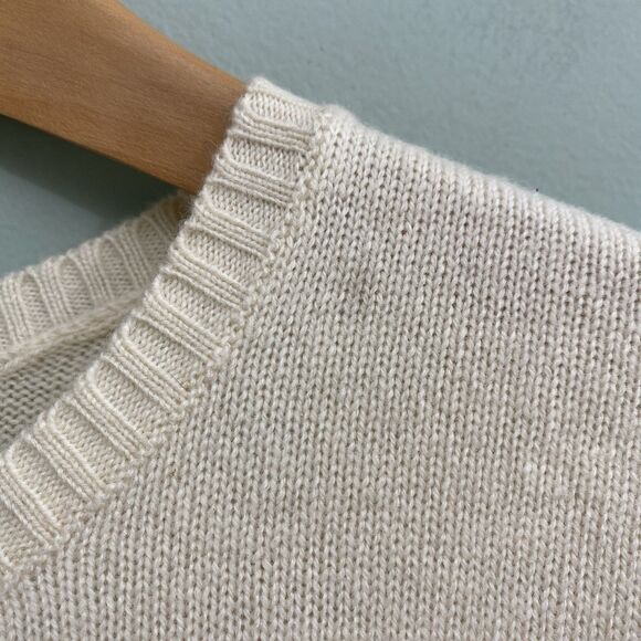 LL Bean Wool Blend Knit Sweater Ivory Cream Pullover Classic Womens Large - Picture 3 of 8